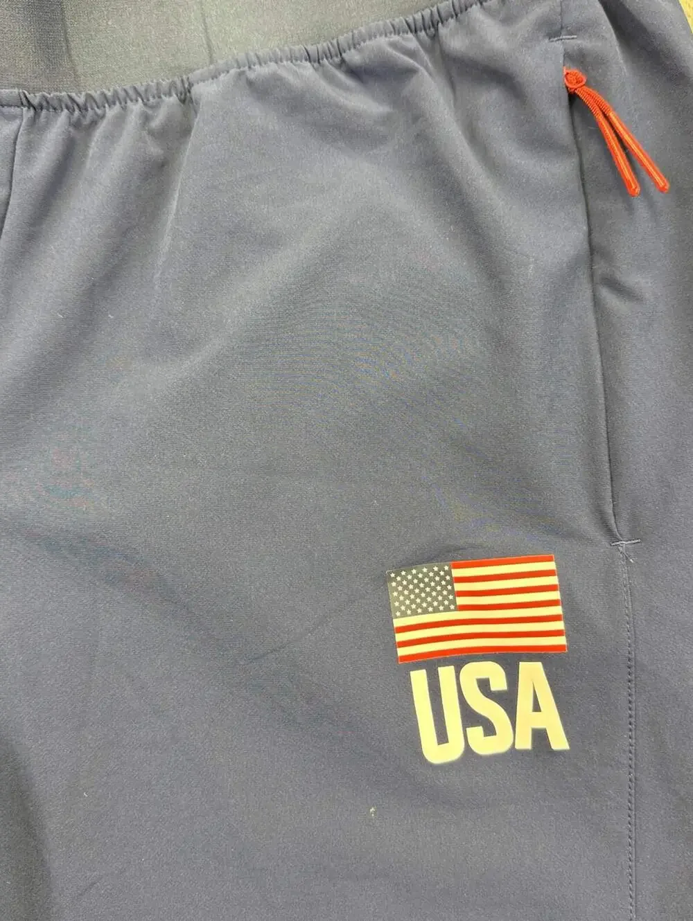 Adidas Men's Blue Regular Fit Trackpants w/ USA Flag